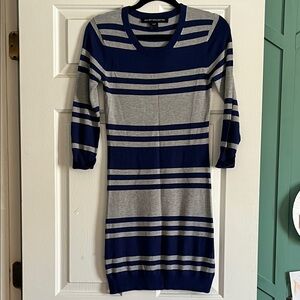 French Connection Navy and Gray Striped Knit Dress